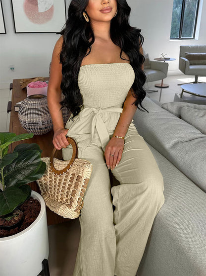 Strapless Belted Wide Jumpsuit