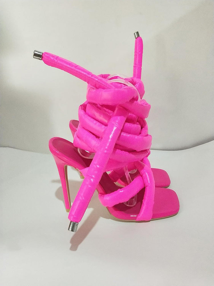 Cross Puffy Strap Heeled Sandals