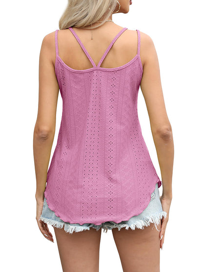 Eyelet Scoop Neck Tank Top