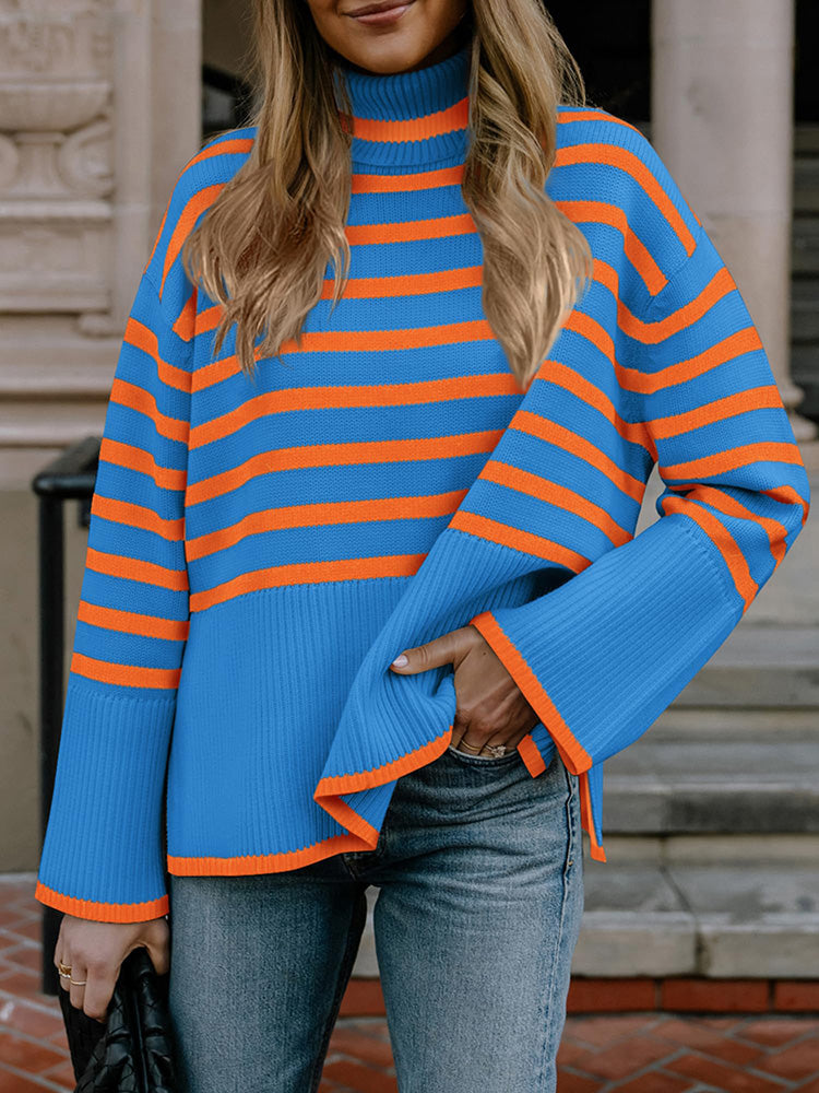 Striped Turtleneck Knit Sweater