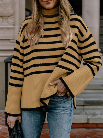 Striped Turtleneck Knit Sweater