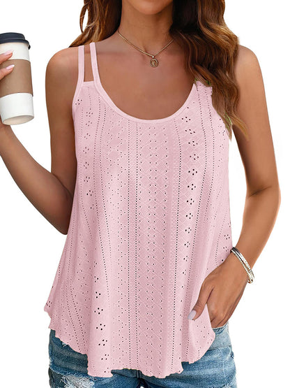 Eyelet Scoop Neck Tank Top