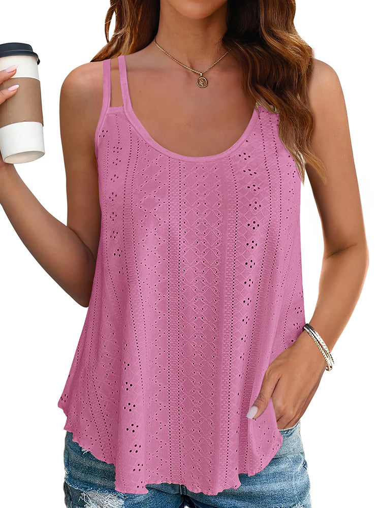 Eyelet Scoop Neck Tank Top