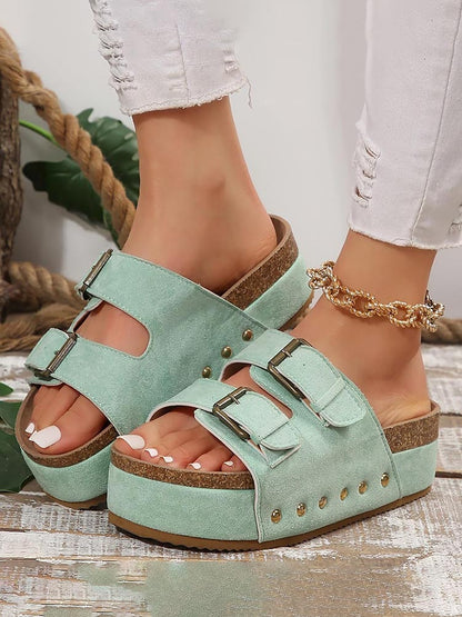 Double Buckle Strap Platform Sandals - ECHOINE