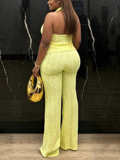 Halter Peplum Top & Wide Pants Set