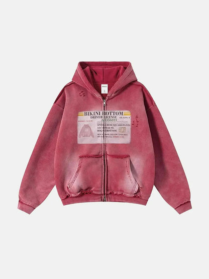 Vintage Washed Graphic Hoodie Jacket