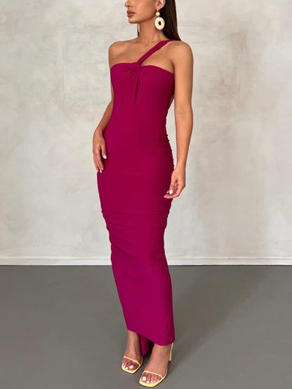 Backless One Shoulder Maxi Dress