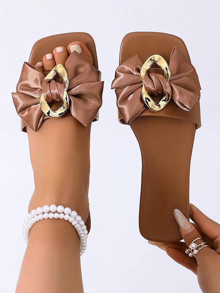 Satin Bow Flat Sandals
