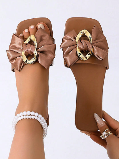 Satin Bow Flat Sandals