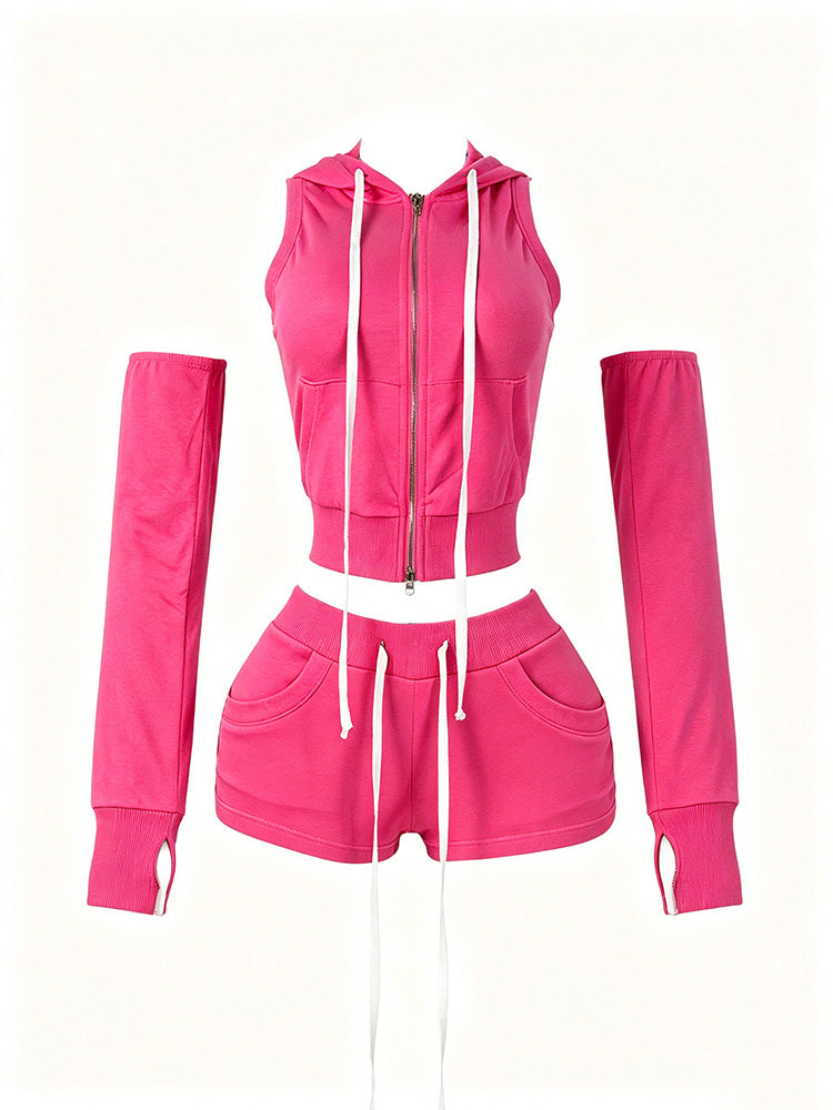 Active Hoodie Short Set with Arm Sleeves