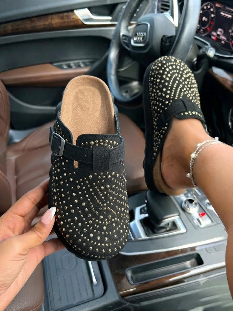 Suede Studded Platform Clogs