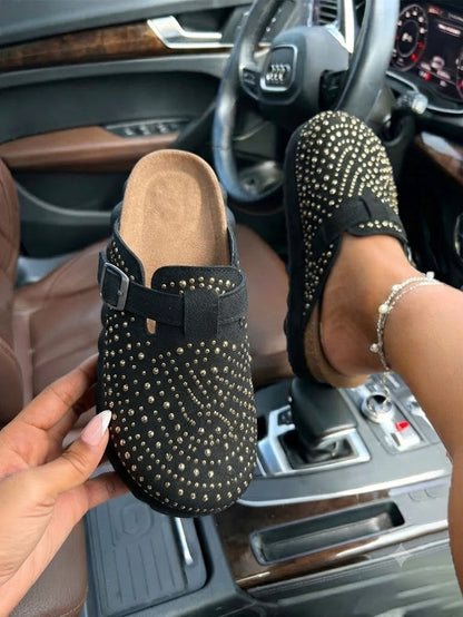 Suede Studded Platform Clogs