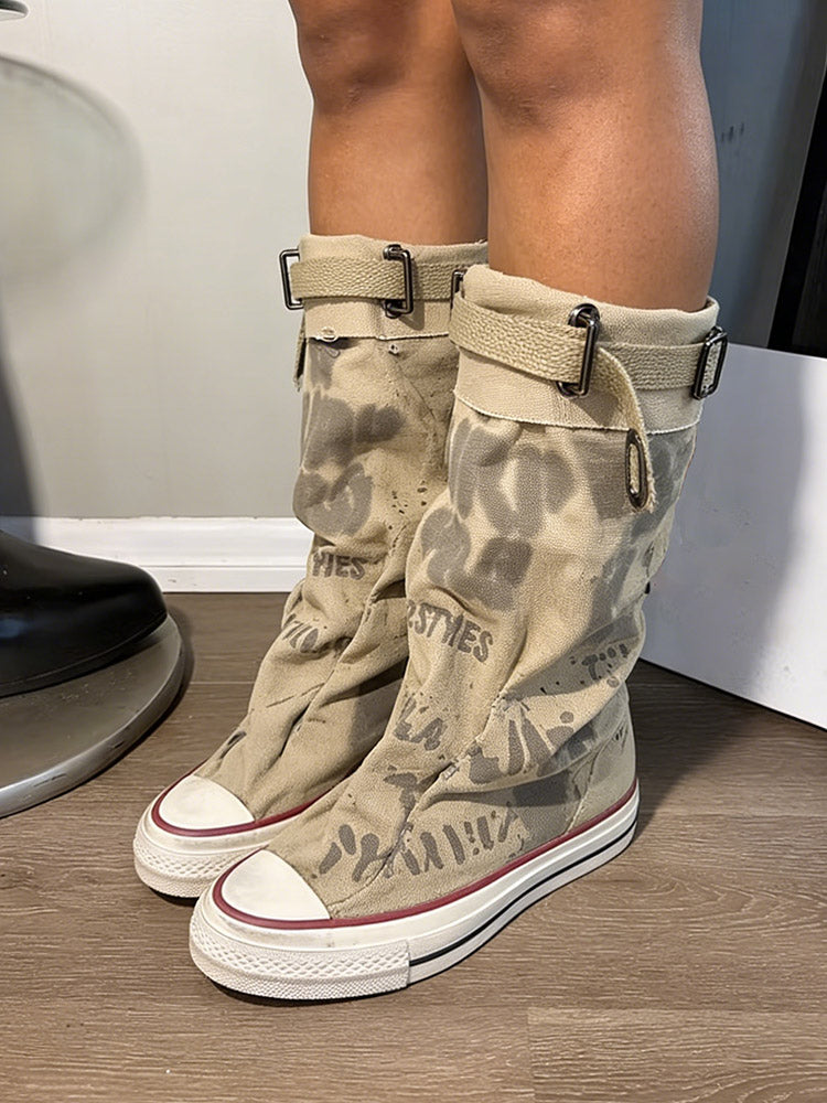 Graffiti Slouch Canvas Boots