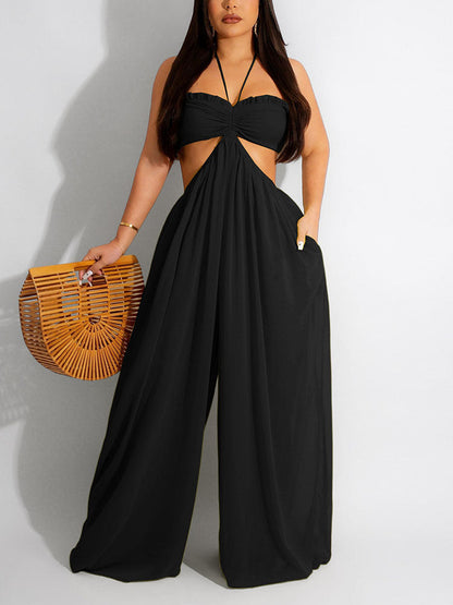 Halter Cutout Wide Leg Jumpsuit