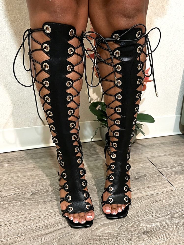 Lace-Up Knee-High Gladiator Sandals