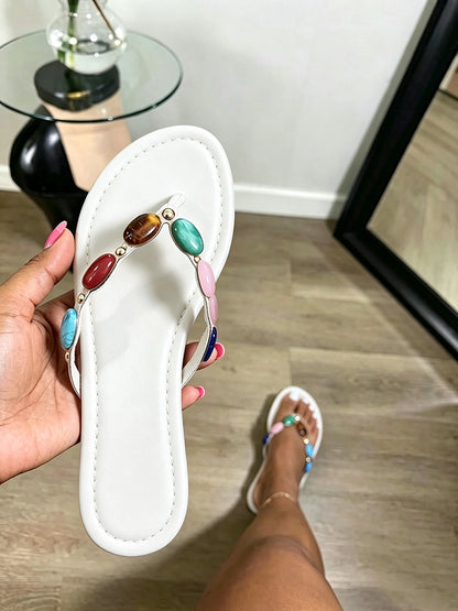 Gemstone Flat Thong Sandals
