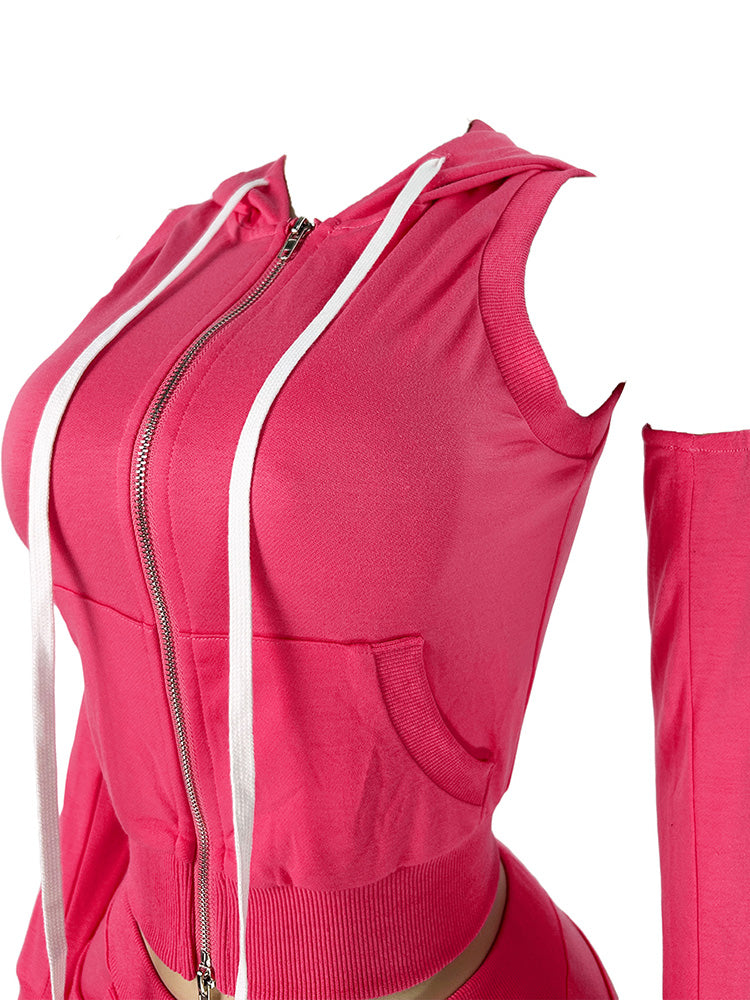 Active Hoodie Short Set with Arm Sleeves