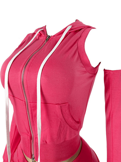 Active Hoodie Short Set with Arm Sleeves
