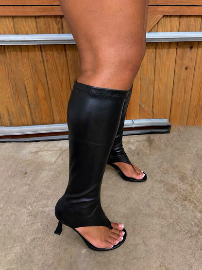 Leather Open Toe Thong Boots