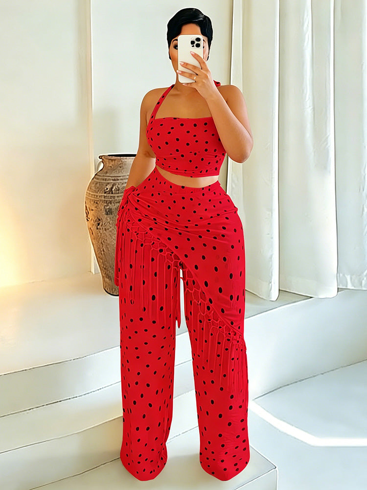 Polka Dot Fringe Three Pieces Set