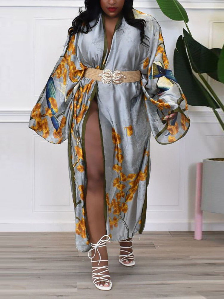 Floral Open Front Kimono Robe - ECHOINE