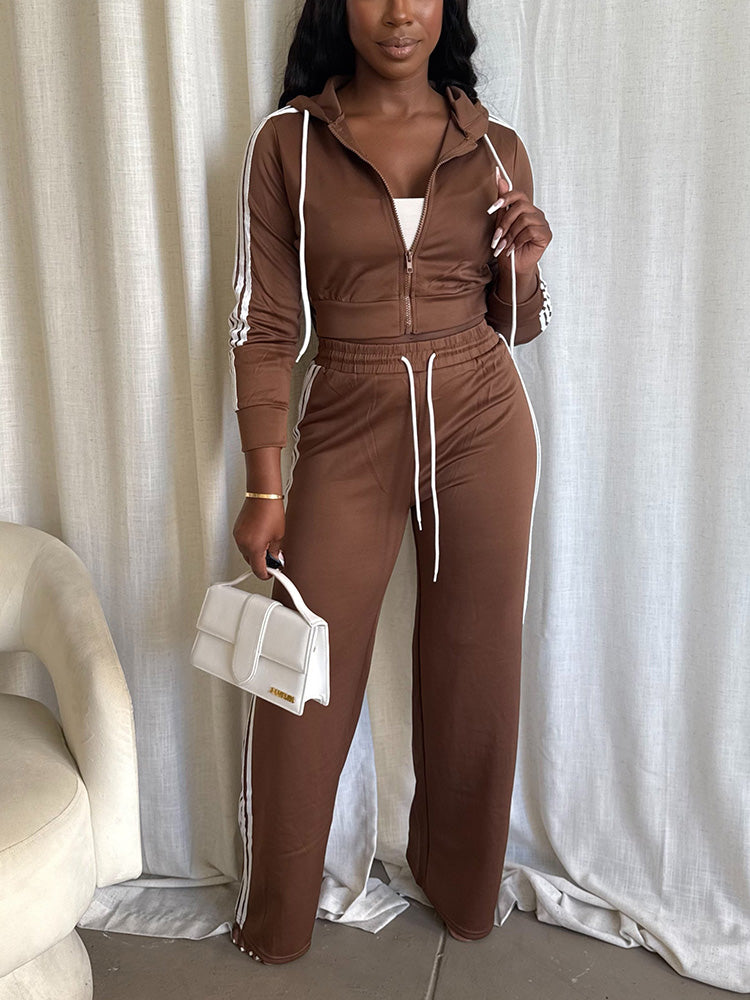 Stripes Crop Hoodie & Wide Pants Set