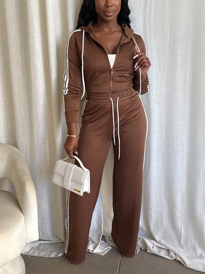 Stripes Crop Hoodie & Wide Pants Set