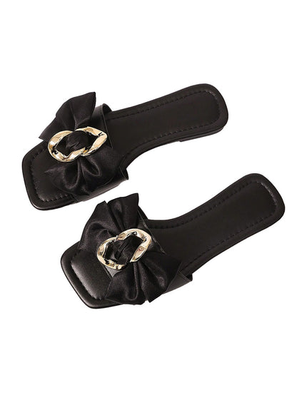 Satin Bow Flat Sandals