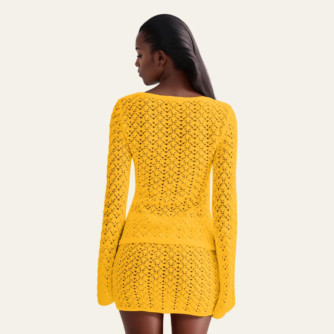 Crochet Knit Top Skirt Set