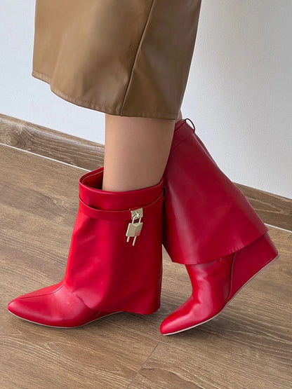 Lock & Key Leather Wedge Calf Booties