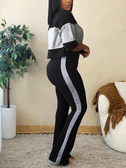 Colorblock Cropped Polo Top & Flare Leggings Set