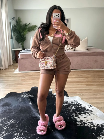 Studded Hoodie Jacket & Shorts Set