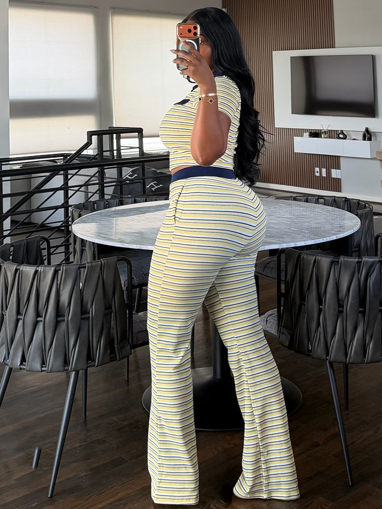 Stripe Ribbed Polo & Pants Set