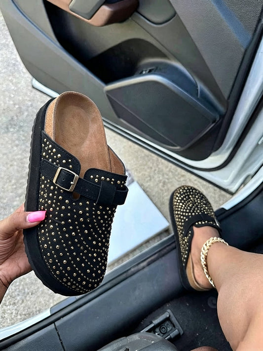 Suede Studded Platform Clogs