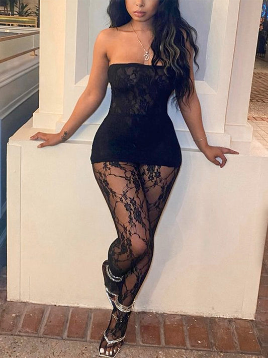 Lace Tube Dress Leggings Set