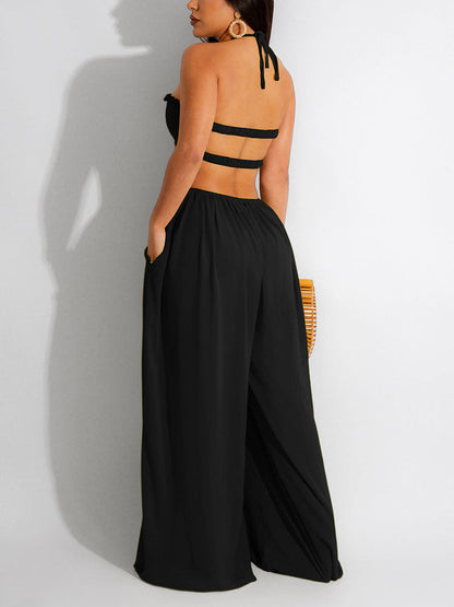 Halter Cutout Wide Leg Jumpsuit