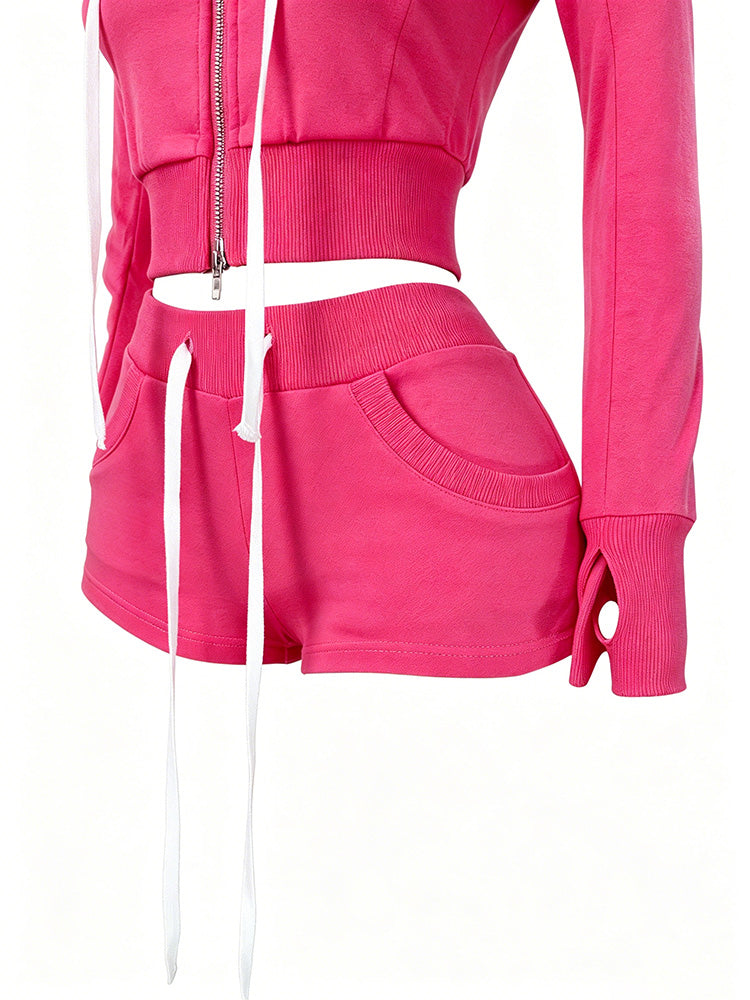 Active Hoodie Short Set with Arm Sleeves