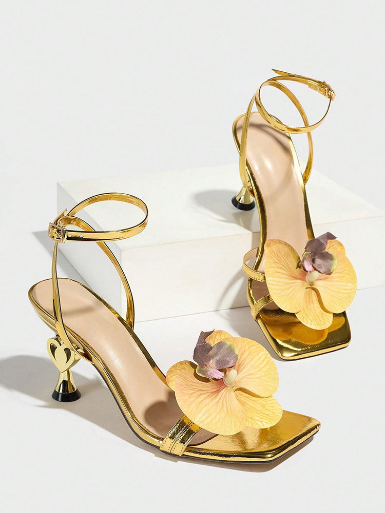 Floral Sculptural Heel Sandals