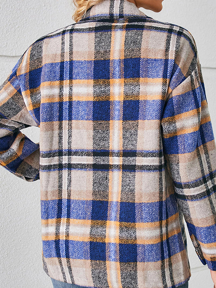 Plaid Button Flannel Jacket - ECHOINE
