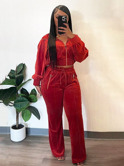 Velour Zip Jackets & Pants Set