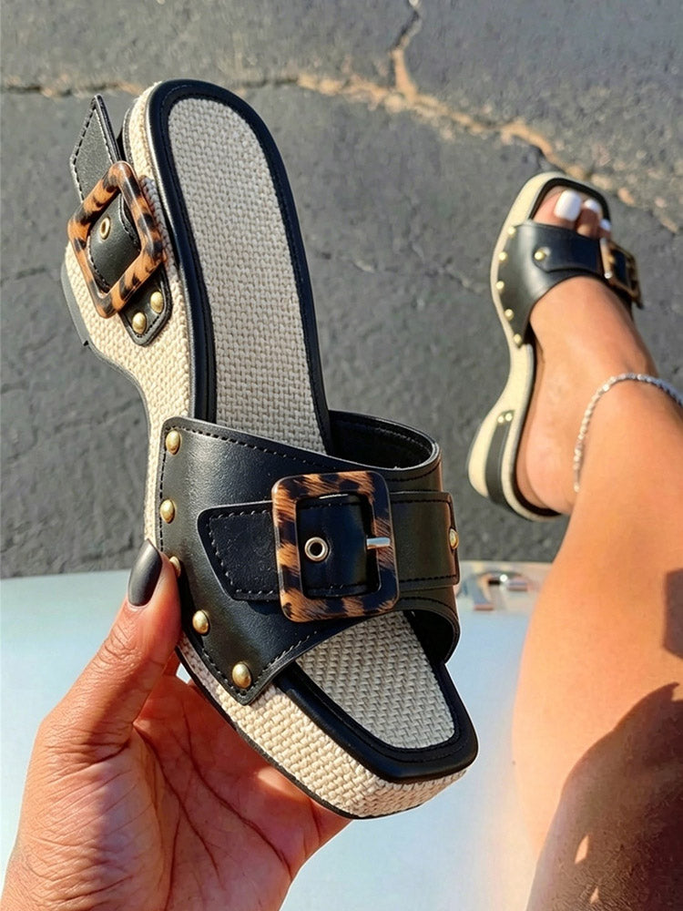 Chic Leopard Buckle Platform Wedges