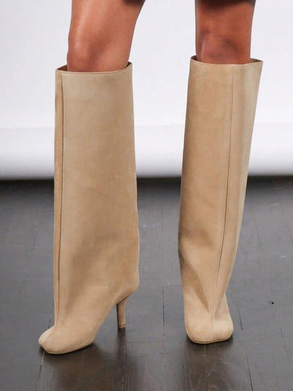 Suede Wide Calf Square Toe Boots