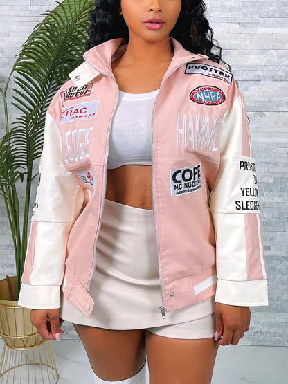 Contrast Leather Moto Jacket