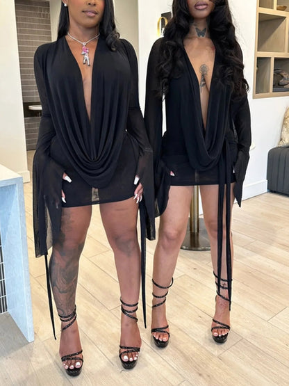 Mesh Plunge Mini Dress
