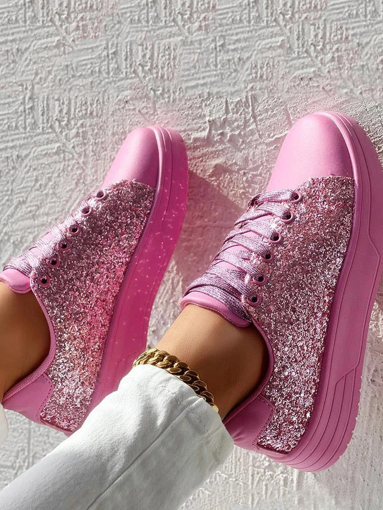 Glitter Shiny Lace Up Sneakers - ECHOINE