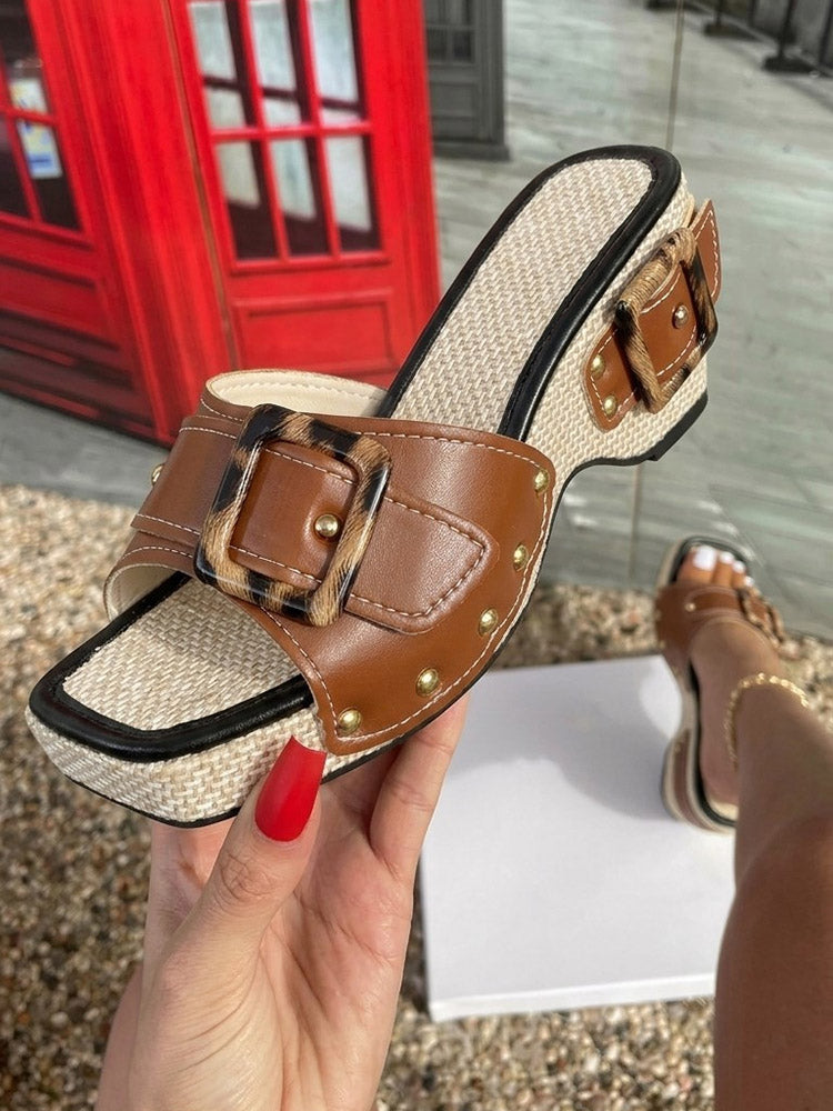 Chic Leopard Buckle Platform Wedges