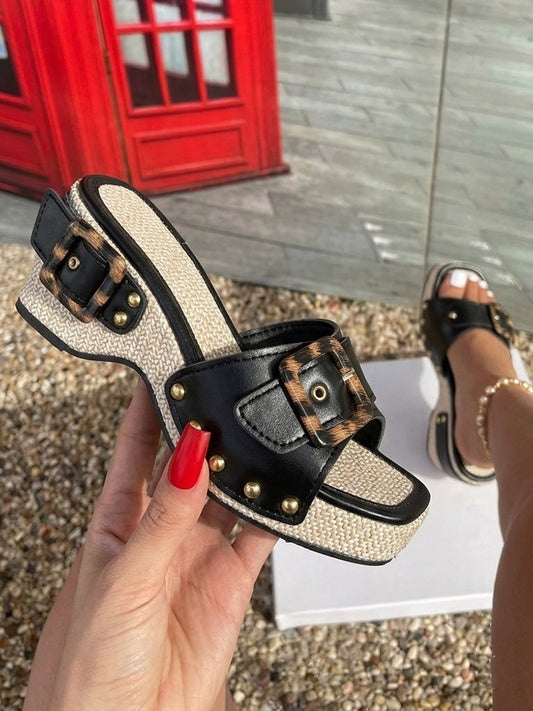 Chic Leopard Buckle Platform Wedges