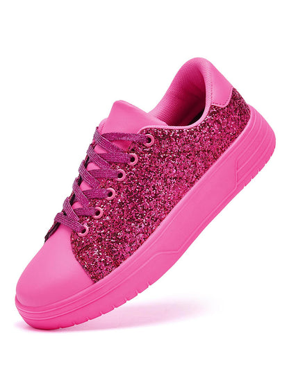 Glitter Shiny Lace Up Sneakers - ECHOINE