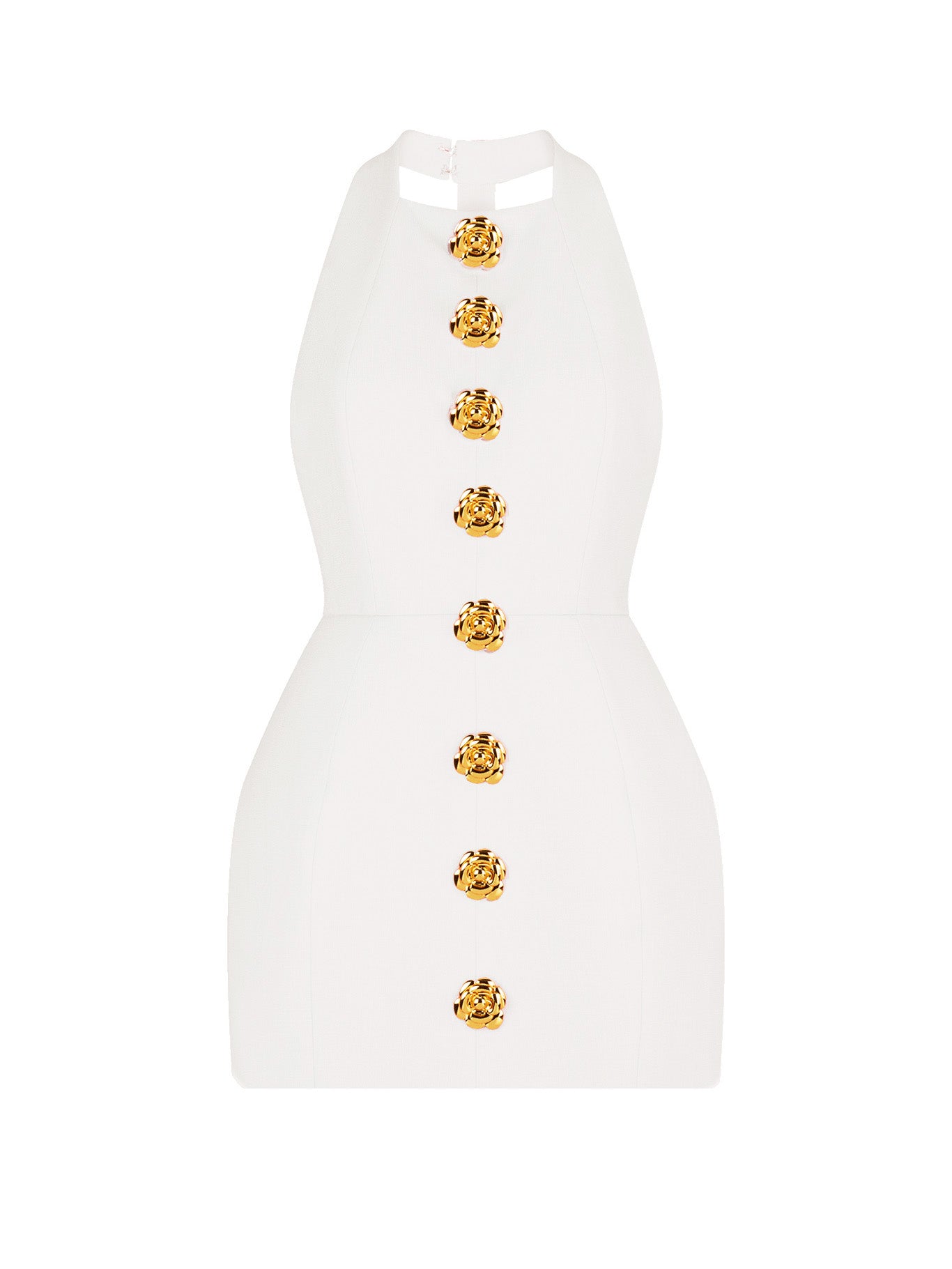 Halter Gold Button Mini Dress