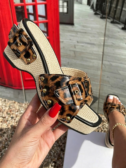 Chic Leopard Buckle Platform Wedges
